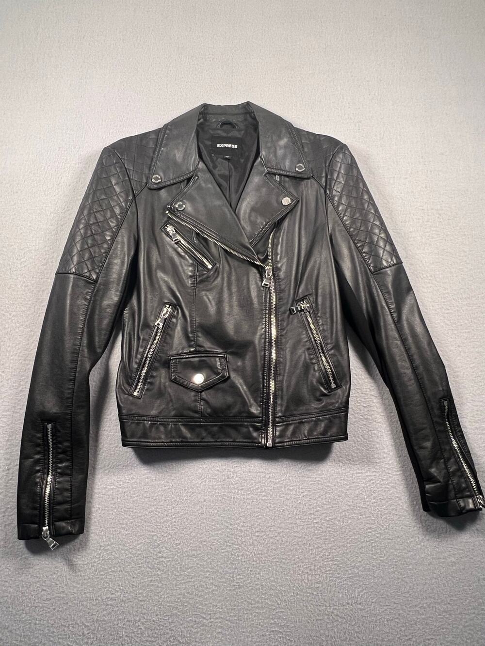 Express Black Faux Leather Quilted Moto Biker Jacket S